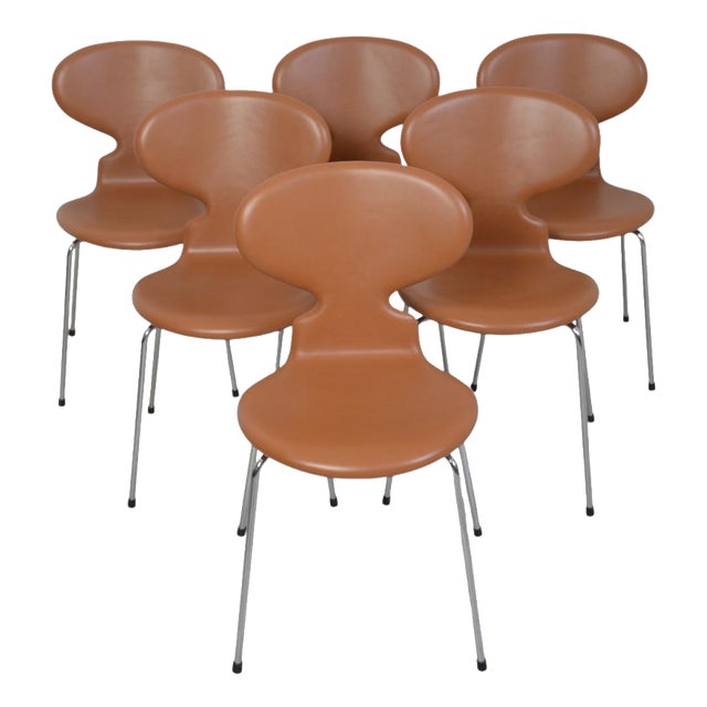 Ant Chairs in Cognac Leather by Arne Jacobsen, 1990s, Set of 6 For Sale