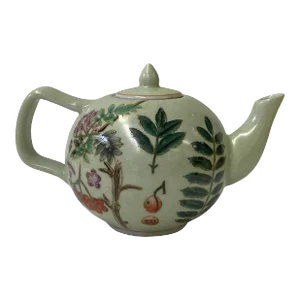 Crackle Pattern Light Green Porcelain Flowers Teapot Shape Display