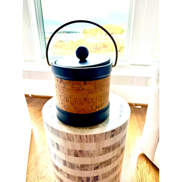 Mid-Century Modern 1960s Chic Mid-Century Cork & Brass Ice Bucket — Perfect for Coastal Entertaining or a Luxe Bar Cart For Sale - Image 3 of 5