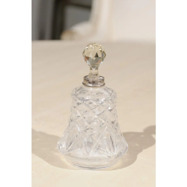 1920s Small French Crystal Toiletry Bottle with Silver Neck & Diamond Motifs For Sale - Image 9 of 12