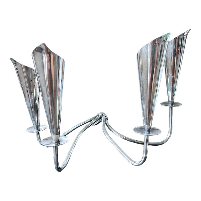 20th Century Hans Jensen Denmark Calla Lily Four Arm Silver Mid-Century Modern Candelabra For Sale