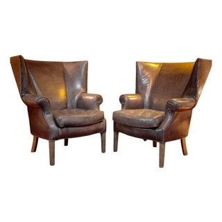 Drake Armchairs in Graphite Leather by Ralph Lauren for Restoration Hardware, 2010s, Set of 2 For Sale