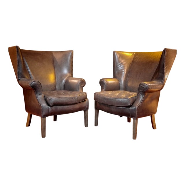 Drake Armchairs in Graphite Leather by Ralph Lauren for Restoration Hardware, 2010s, Set of 2 For Sale