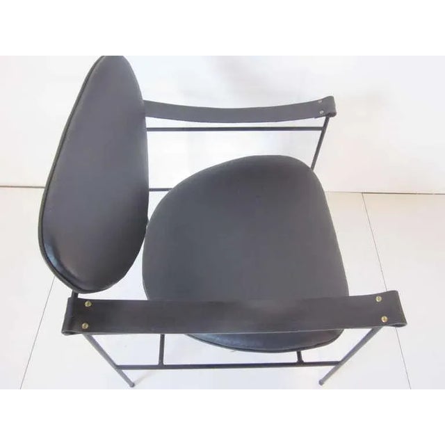 Wrought Iron & Leather Strap Arm Lounge Chair Chairish