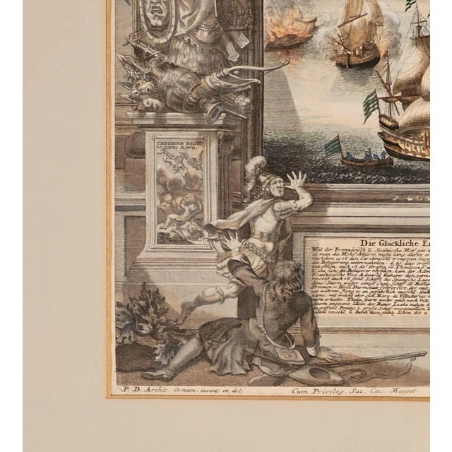 Hand-Colored Engraving, Battle of Gibraltar, Germany Circa 1720 For Sale In San Francisco - Image 6 of 11