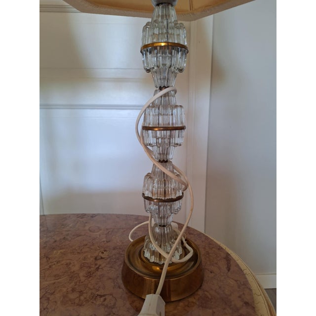 Metal Swedish Mid-Century Modern Glass & Brass Table Lamps by Carl Fagerlund for Orrefors, Tyringe, 1960s, Label-Marked For Sale - Image 7 of 11