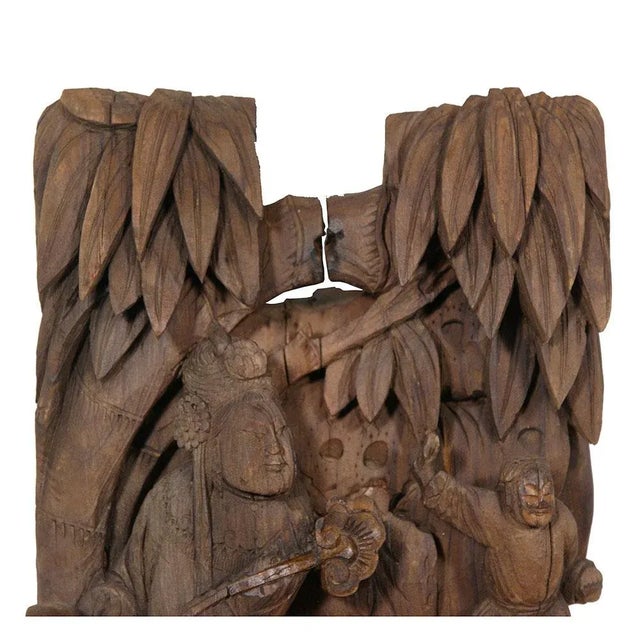 Look at this Chinese antique wood carving panel, it has very deep 3D carving works of Chinese folks art - deer and...