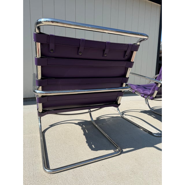 These are original Knoll chairs from Italy. Designed by Mies Van Der Rohe. Vibrant, beautiful purple leather. Bauhaus...