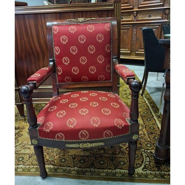 Empire Mahogany Armchairs with Napoleonic Emblems, 19th Century, Set of 2 For Sale - Image 6 of 8