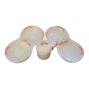 Vintage Shafford 3 Piece Ceramic Double Sided Shrimp Serving Plates Fitz and Floyd Style With Sauce Container Knife