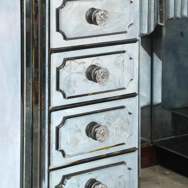Art Deco Smoked Beveled Mirrored Vanity With Silvered Bronze Pulls For Sale - Image 14 of 16
