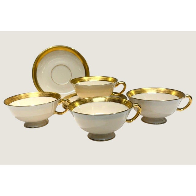 Vintage Lenox Lowell P-67 Gold Stamp Gold Encrusted Cup and Saucer-Set of 4 Usa For Sale - Image 10 of 11