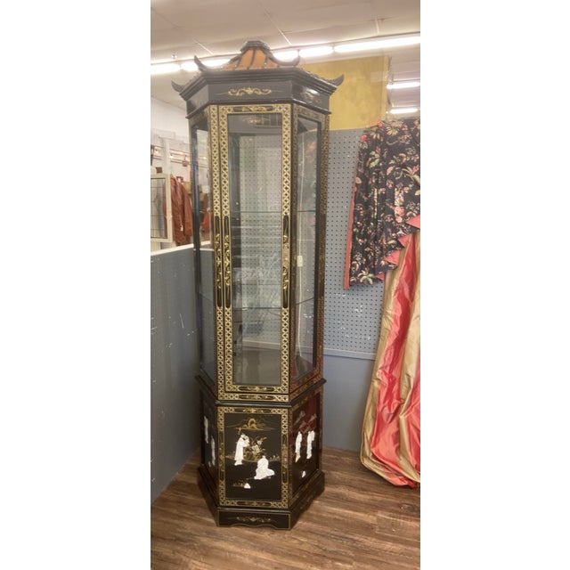 Vintage Pagoda Chinoiserie Illuminated Curio Cabinet - 4 Pieces For Sale - Image 10 of 12