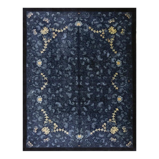 1920s Navy Background Traditional Damask Antique Chinese Peking Room Size Rug For Sale