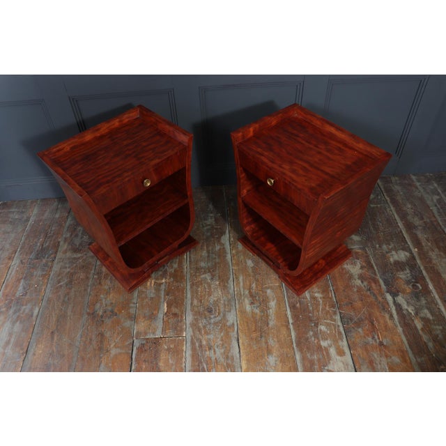 Art Deco French Tulip-Form Bedside Cabinets in Bubinga, 1925, Set of 2 For Sale - Image 12 of 14