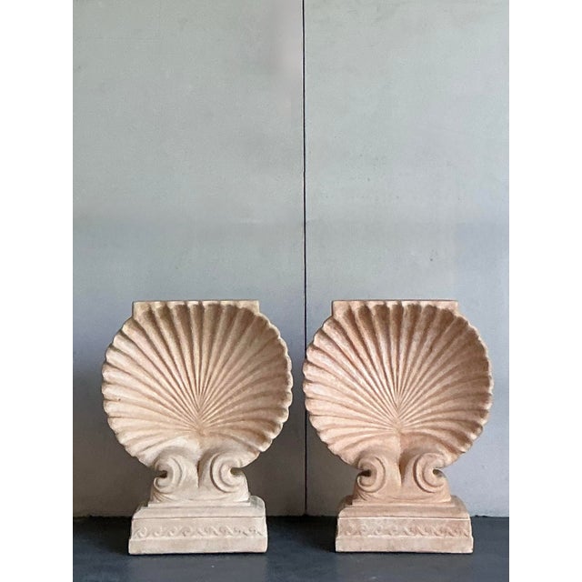 Vintage Coastal Cast Concrete Clam Shell Table Pedestals - A Pair For Sale In West Palm - Image 6 of 10
