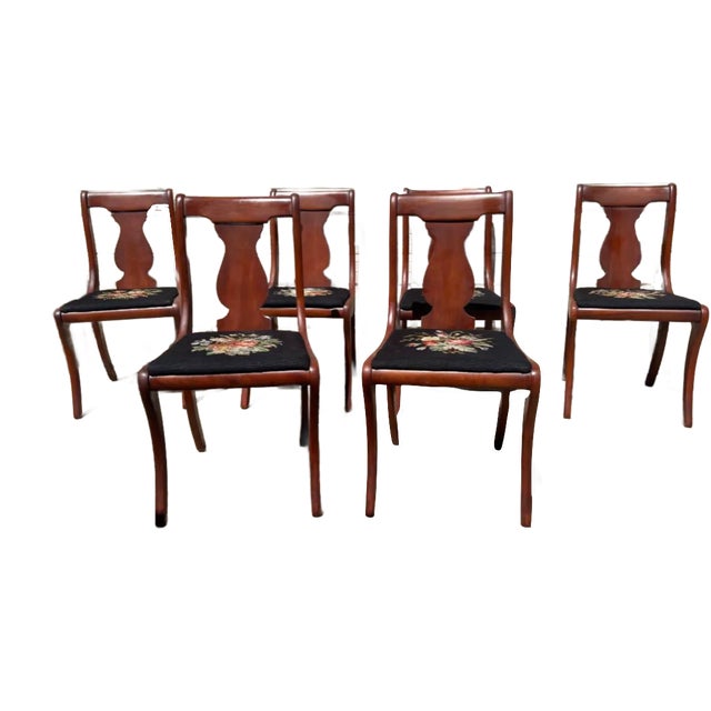 Early 20th Century Vintage Hickory Chair Classical Style Cherry and Needlepoint Dining Chairs - Set of 6 For Sale - Image 13 of 13