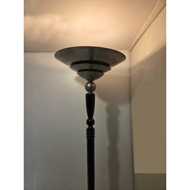 Early 20th Century A Tall French Art Deco Tiered Torchere /Floor Lamp in Ebonized Wood and Metal For Sale - Image 15 of 16