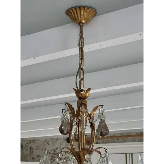 Gold Crystal & Murano Glass Gold Leaf Chandelier For Sale - Image 8 of 13