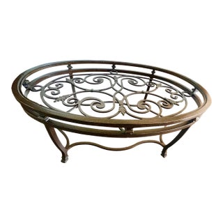 Iron & Glass 34” X 48” Oval Cocktail Coffee Accent Table For Sale