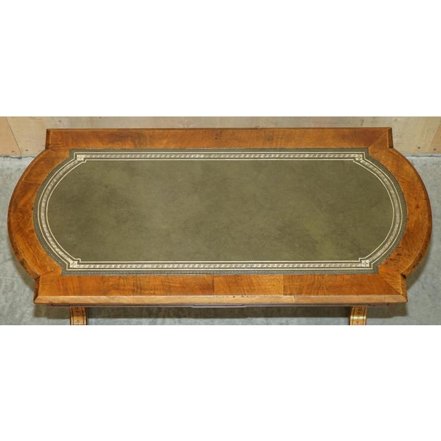 Antique Carved Burl Walnut and Green Leather Coffee Table, 1880 For Sale - Image 12 of 18