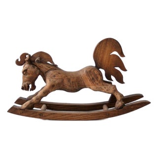 Antique Folk Art Carved Wooden Rocking Horse Primitive Sculpture For Sale