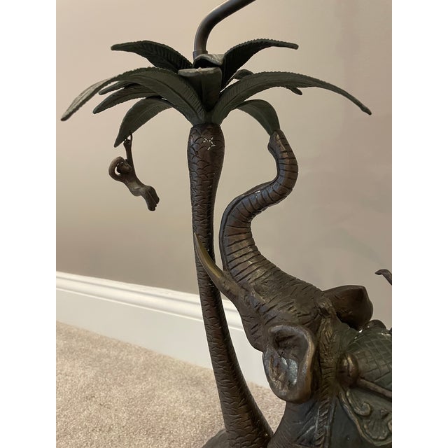 Mint Vintage Wildwood/Federick Cooper Hollywood Regency Heavy Bronze Elephant, Palm Tree & Monkey Table Lamp From Their Safari Collection For Sale - Image 13 of 13