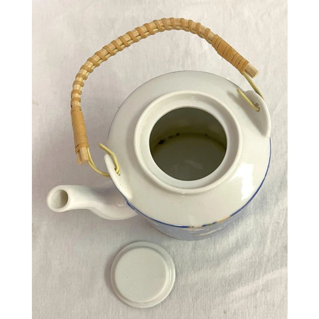 Blue Vintage Porcelain Traditional Asian Style Teapot With Cherry Blossom Designs For Sale - Image 8 of 11