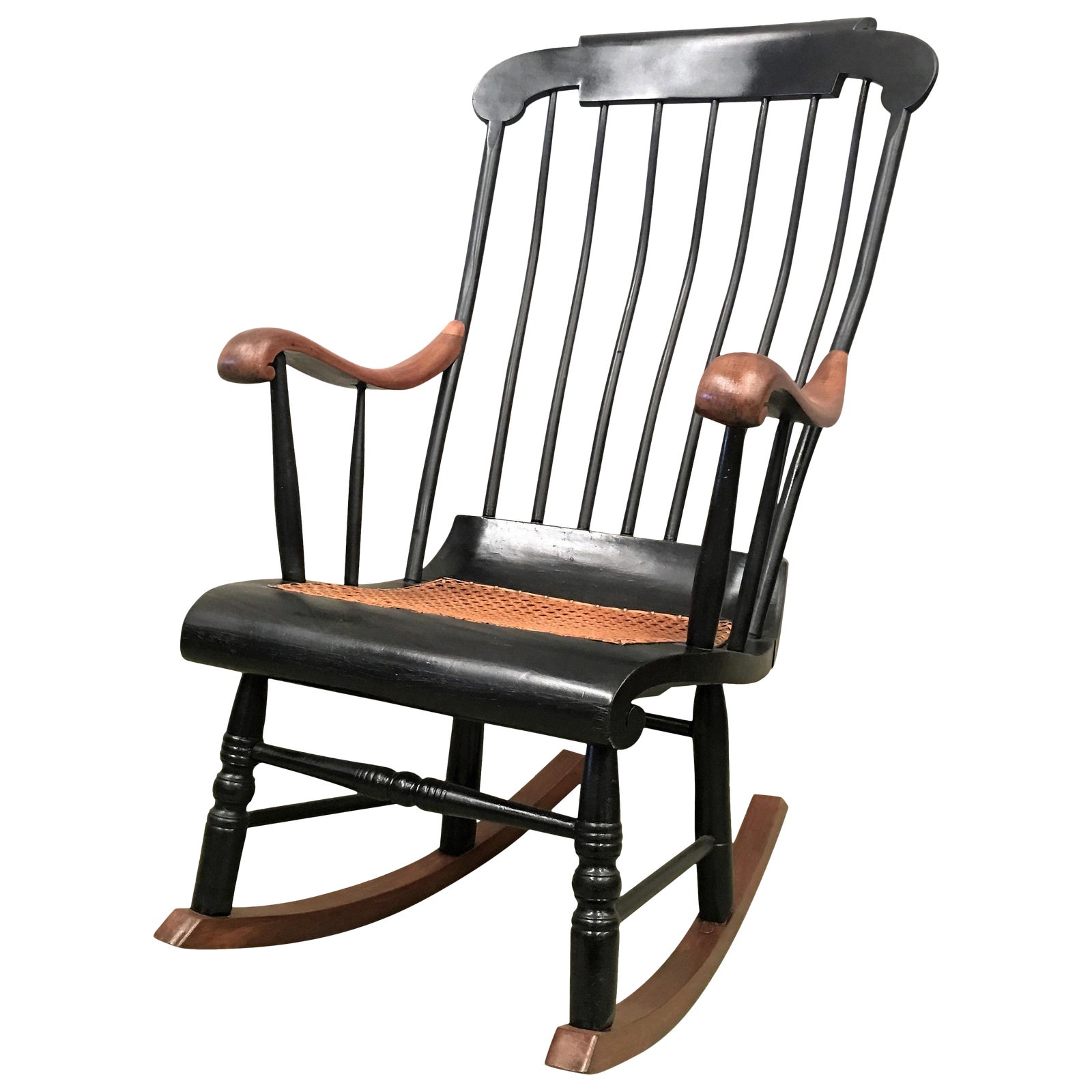 19th Hitchcock Rocking Chair With Woven Seat and Black Painted Chairish