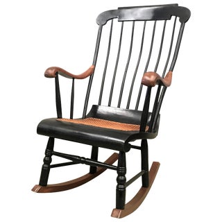 19th Hitchcock Rocking Chair With Woven Seat and Black Painted For Sale
