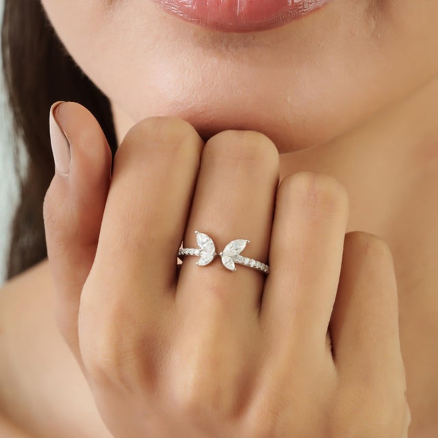 Four Stone Marquise Cut Moissanite Butterfly Cocktail Ring in 925 Silver Size 6 For Sale - Image 4 of 15