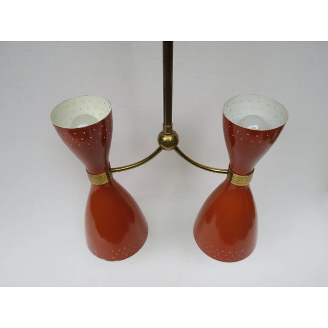 Italian Brass & Brown-Orange Aluminum Diabolo Pendant, 1950s For Sale - Image 4 of 18