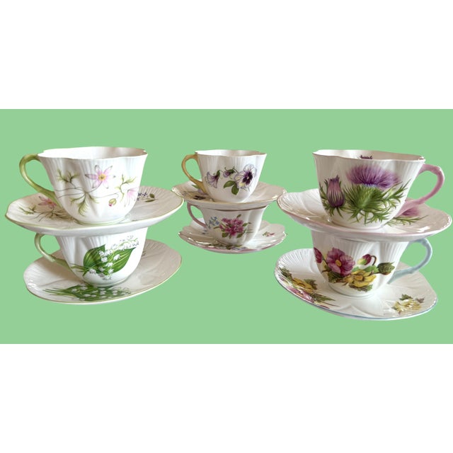 Renowned English Porcelain Company Shelley Spring Flowers Tea Cups and Saucers SET of 6 All delicate bright white...