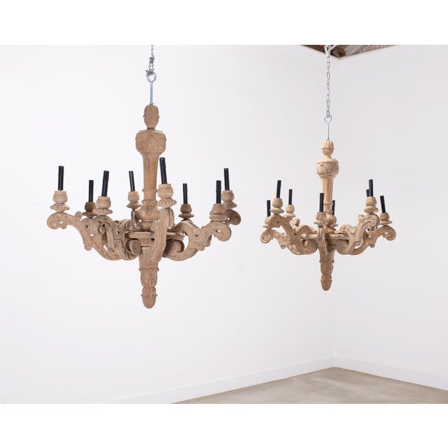 Baroque Rh French Baroque Style Carved Wood 8-Arm Chandeliers - Pair For Sale - Image 3 of 18