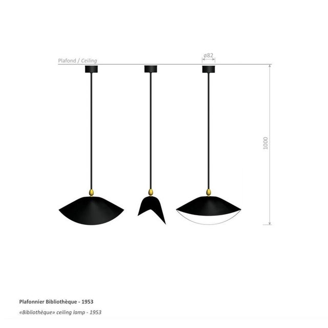 Mid-Century Modern Black Bibliothèque Ceiling Lamps from Serge Mouille, Set of 3 For Sale - Image 3 of 6