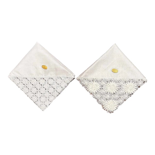 Vintage Austrian Heirloom Lace Bridal Hanky Wedding Linen Cotton Handkerchiefs Made in Austria -a Pair For Sale