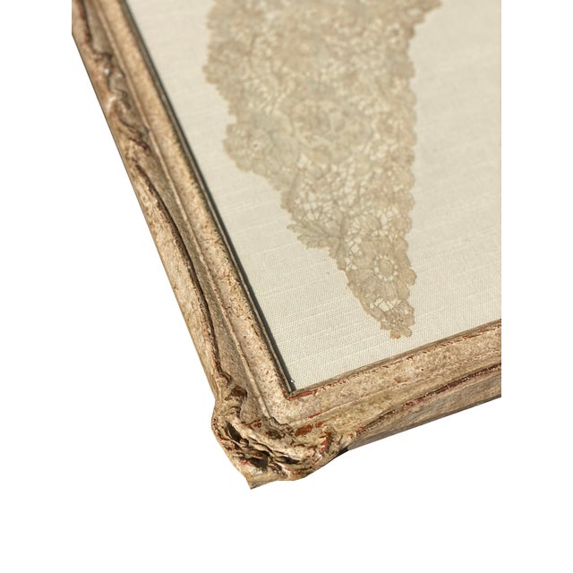 English Vintage Framed Lace Collar Art With Ornate Whitewashed Frame For Sale - Image 3 of 4