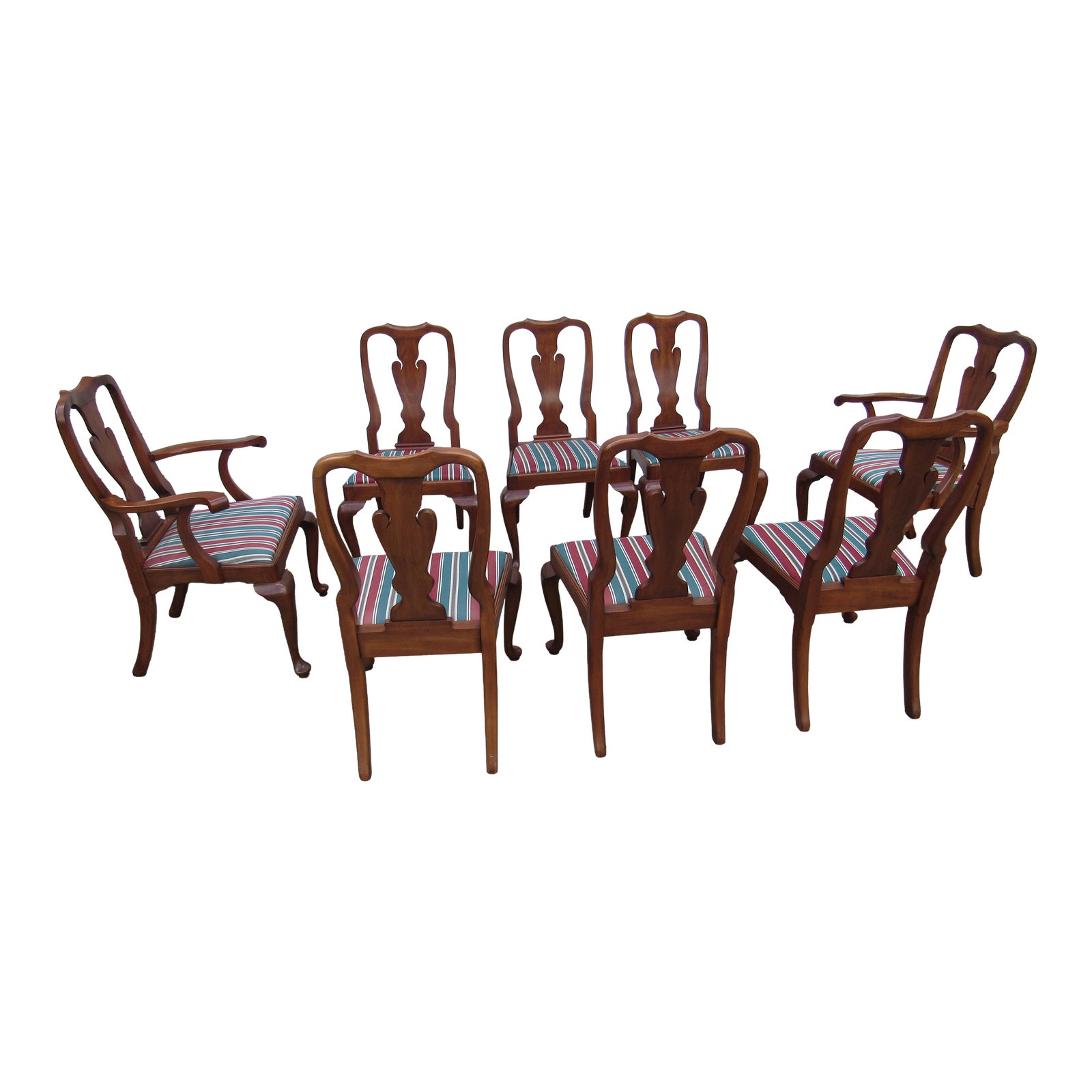 1980s Set Henkel Harris Cherry Queen Anne Chairs Dining Room