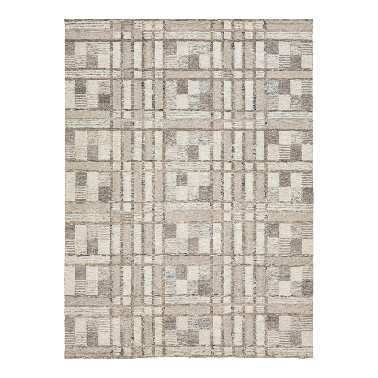 Modern Beige Swedish Style Wool Rug Handmade With Geometric Pattern ...