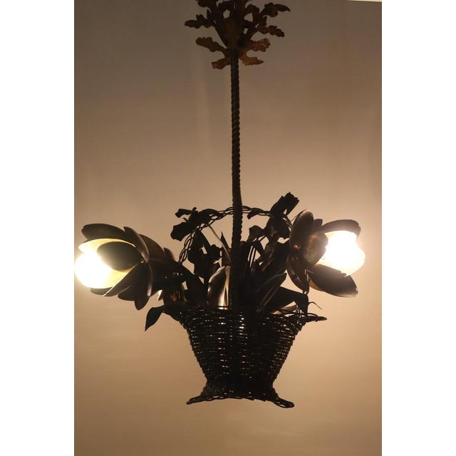Flower Basket Chandelier in Brass and Copper, France, 1920s For Sale - Image 6 of 18
