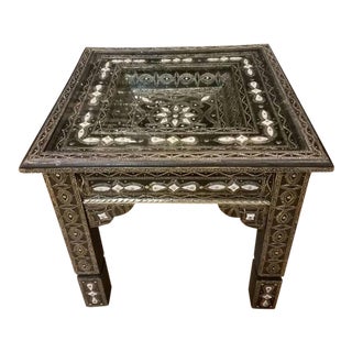 Moroccan Metal/White Resine Inlaid Side Table For Sale