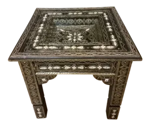 Moroccan Metal/White Resine Inlaid Side Table