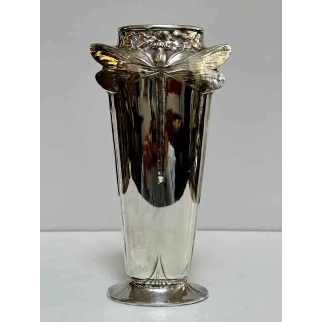 Art Nouveau Vintage Christofle Art Nouveau Silverplate Dragonfly Vase For Sale - Image 3 of 5