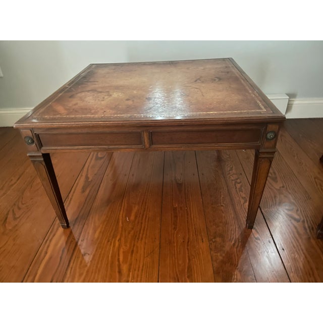 1980s Baker Leather Top Square Coffee Table With Drawers and Pull Out Shelves For Sale - Image 11 of 11