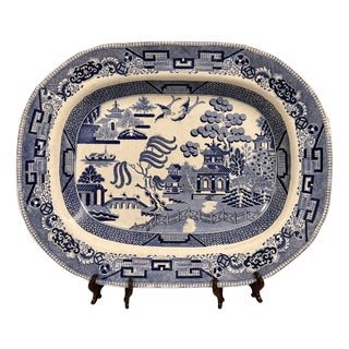 Large Blue and White Fine Earthenware Dish with Chinoiserie Decoration, 1800s For Sale