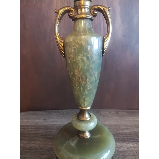 Art Nouveau Vintage Green Onyx Marble Urn Trophy Brass Table Lamp Art Deco Nouveau Heavy For Sale - Image 3 of 11