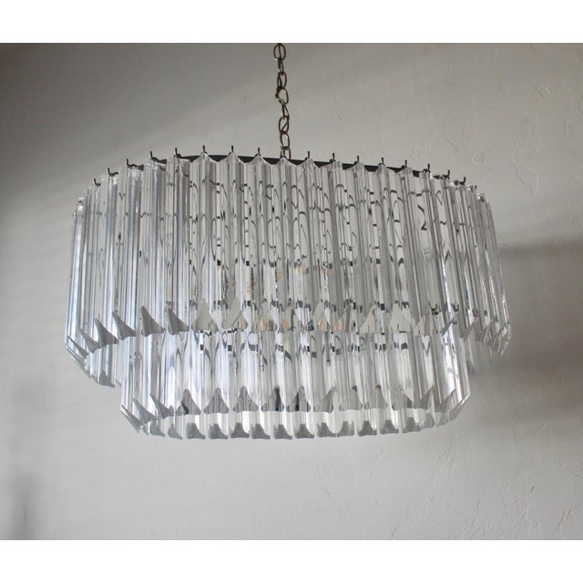 1970s Large Hollywood Regency Lucite Triedri Two Tier Oval Chandelier With Lucite Rods For Sale - Image 4 of 12