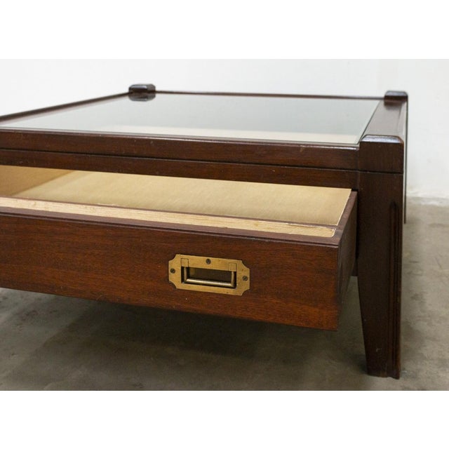 Metal Coffee Table in Walnut with Glass Top For Sale - Image 7 of 17