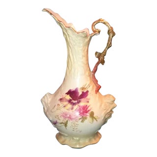 Antique Rudolstadt Prussian Art Studio 9" Handled Pitcher Ewer Vase For Sale