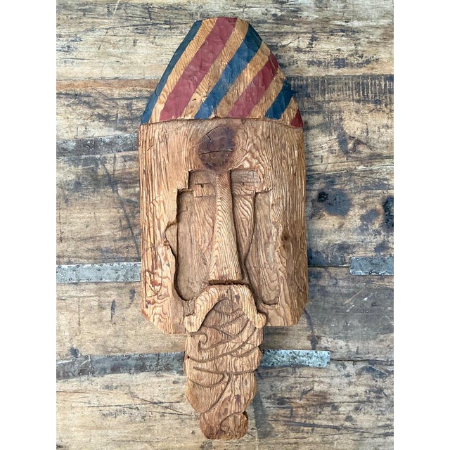 Wood Vintage Rustic Carved Wood Mask For Sale - Image 7 of 11